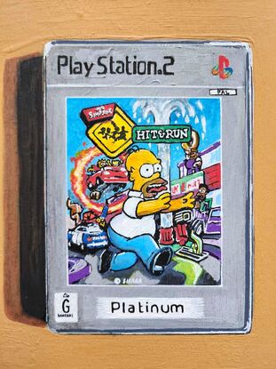 Still life painting of PS2 The Simpsons video game