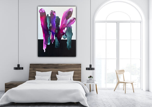 Linen canvas abstract painting of flower stems in bloom