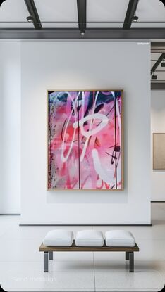 Pink, midnight blue, white abstract graffiti statement piece