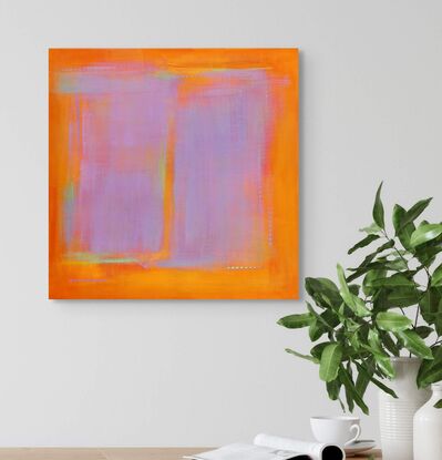 Zen Moment VIII  is a vibrant and contemplative work of art. The yellow-orange with layers of soft magenta/lavender produce warm glow that is difficult to capture with photography.