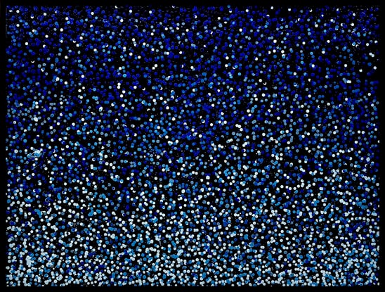 vibrant blue dots dropped onto black canvas