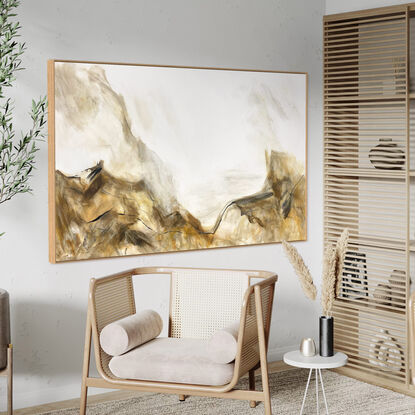 subtle warm neutral tones and white, beige, brown, tan, black, ochre mixed with grey expressive makes across the canvas.