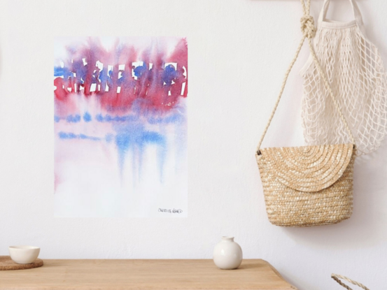 "Fading Echoes" by Christine Beard is a minimalist abstract watercolor that blends soft shades of red and blue to create a serene, dreamlike landscape. The delicate interplay of colors and textures evokes a sense of calm and introspection, inviting the viewer to get lost in its subtle nuances. This piece is an ideal addition for those who appreciate modern, contemplative art that evokes emotion and imagination. Perfect for adding a touch of tranquility and elegance to any space.





