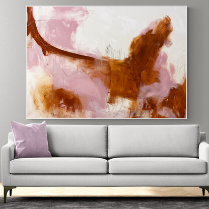 neutral and rich earthy tones from nature of pink, blush, rust, black, grey and white expressive marks across an extra large canvas