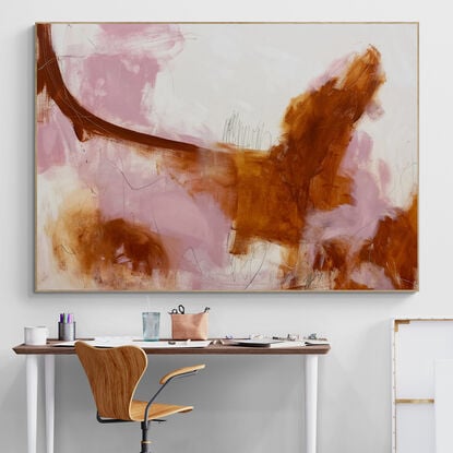 neutral and rich earthy tones from nature of pink, blush, rust, black, grey and white expressive marks across an extra large canvas