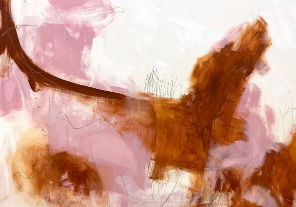 neutral and rich earthy tones from nature of pink, blush, rust, black, grey and white expressive marks across an extra large canvas