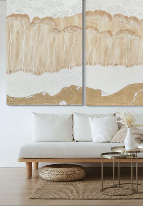 Sandy Dunes on a beach landscape with tall beach Trees with white dreaming Clouds