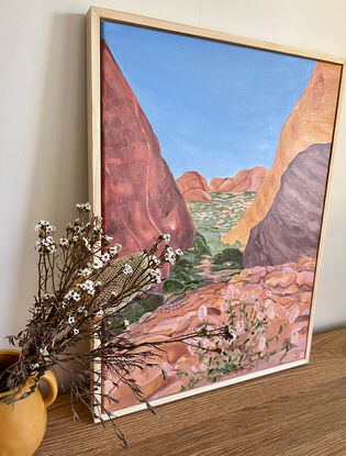 Inspired by a trip to Kara Tjuta and the awe inspiring rock formations and desert flowers. Australiana desert landscape - The Olga’s. 