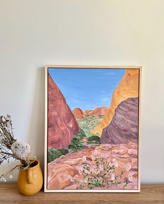 Inspired by a trip to Kara Tjuta and the awe inspiring rock formations and desert flowers. Australiana desert landscape - The Olga’s. 