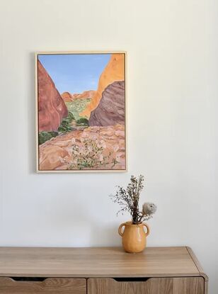 Inspired by a trip to Kara Tjuta and the awe inspiring rock formations and desert flowers. Australiana desert landscape - The Olga’s. 