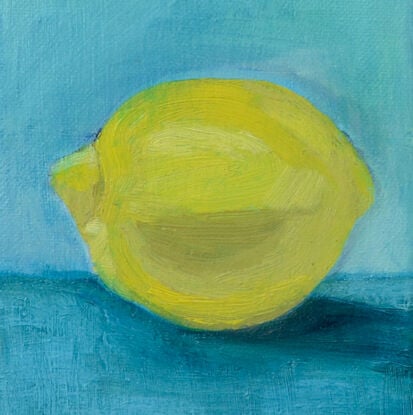 yellow lemon on turquoise bench 