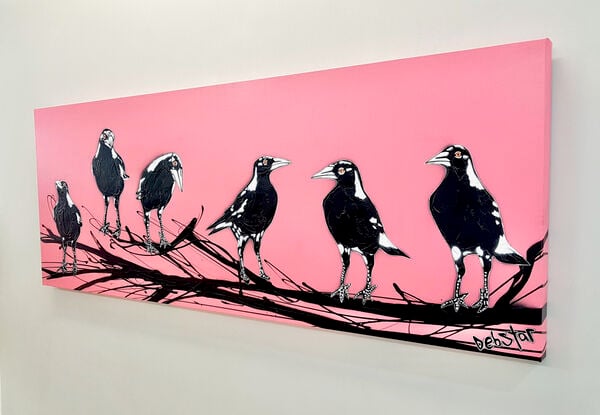 group of magpies on an abstract branch