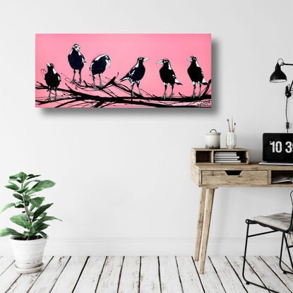 group of magpies on an abstract branch