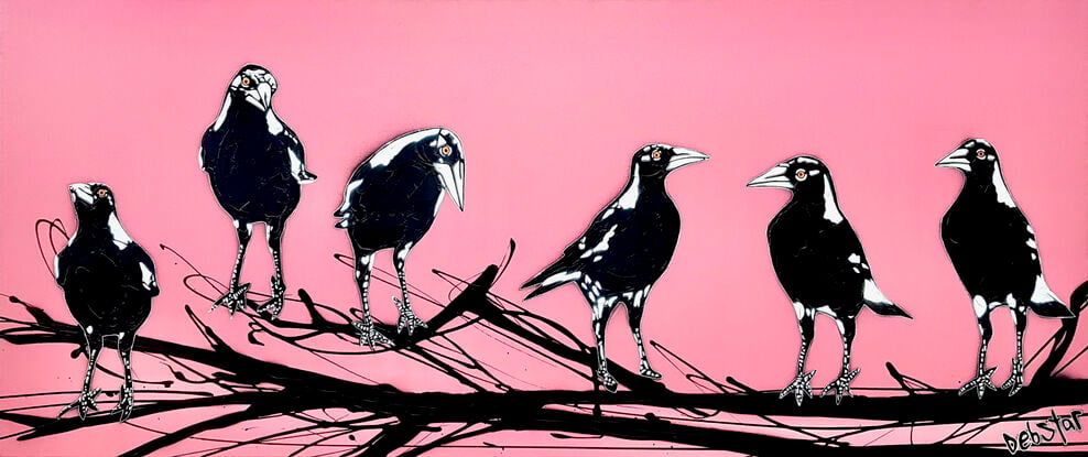 group of magpies on an abstract branch