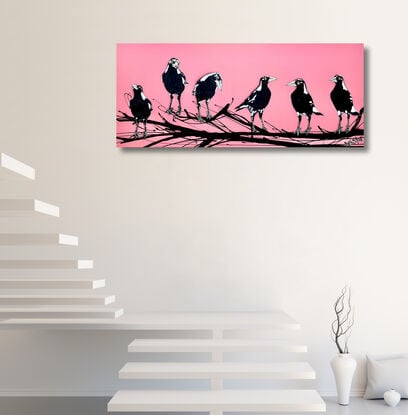 group of magpies on an abstract branch