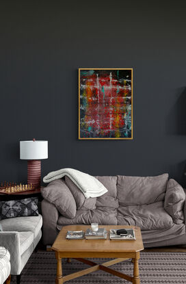 Vibrant white and black lines over red and yellow abstract movement