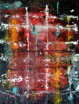 Vibrant white and black lines over red and yellow abstract movement