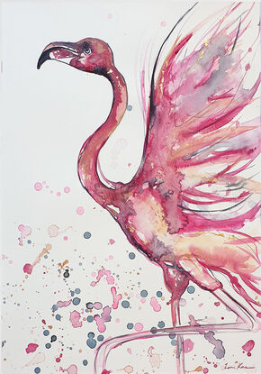 Watercolour pink flamingo by bird artist Leni Kae