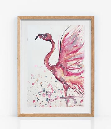 Watercolour pink flamingo by bird artist Leni Kae