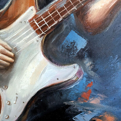 Portrait painting about a Guitarist who enjoys playing music with a guitar