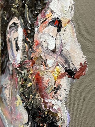 Portrait of an Ancient Roman man. Textures, earthy colours and bright colours. Abstract shapes.