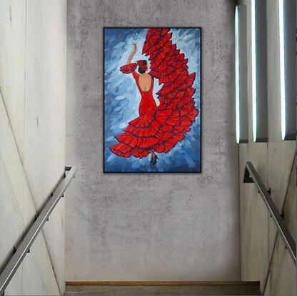 Flamenco dancer in red dress original one of a kind painting by Irina Redine.