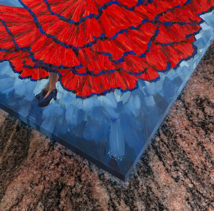 Flamenco dancer in red dress original one of a kind painting by Irina Redine.