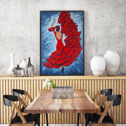 Flamenco dancer in red dress original one of a kind painting by Irina Redine.