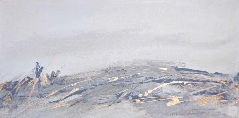 An abstract painting of the Australian outback in neutral colours 