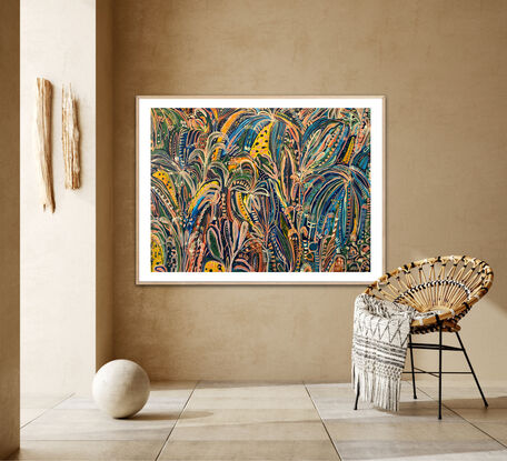 Club tropicana is a contemporary abstract impression of a multi coloured tropical garden by Carley Bourne 