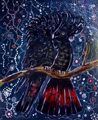 The Black Cockatoo holds a place of honor in Aboriginal lore, particularly among the Yuin people, as a symbol of transformation and resilience. According to legend, this bird's transition from white to black feathers, prompted by a bushfire, transcends mere storytelling; it embodies the Yuin's deep ecological understanding. The narratives intricately detail the cockatoo's feeding behaviors, its importance in seed distribution, and its role in the regeneration of forests.