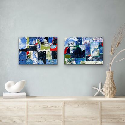 Diptych rice field moon waterways in landscape