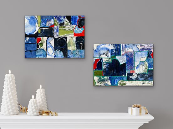 Diptych rice field moon waterways in landscape