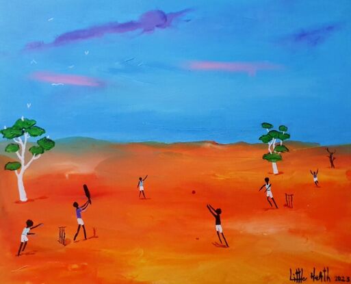 Kids playing cricket in the remote Outback.