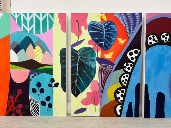 colourful floral and botanical on triptych