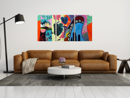 colourful floral and botanical on triptych