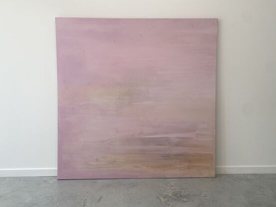 large minimalist pink abstract on a square canvas on linen