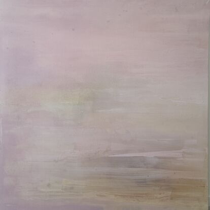 large minimalist pink abstract on a square canvas on linen