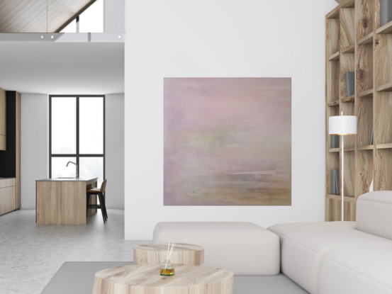 large minimalist pink abstract on a square canvas on linen