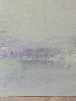 large minimalist light pastel green and lavender abstract on a square canvas on linen