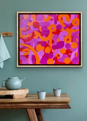 Bright pink, red and orange placed together in bold shapes 