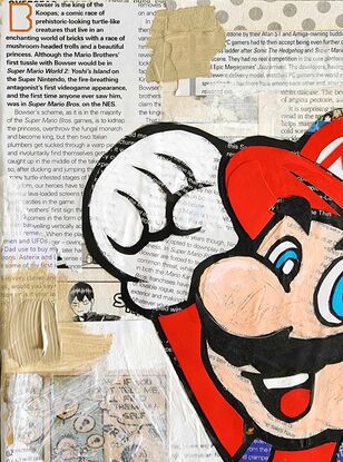 Mario mixed media collage painting