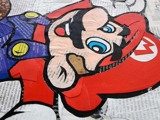 Mario mixed media collage painting