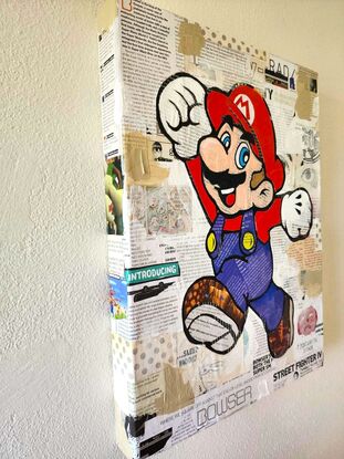 Mario mixed media collage painting