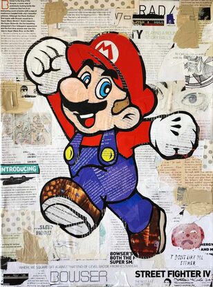 Mario mixed media collage painting