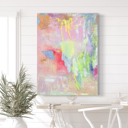 Bright, neon pastel saturated hues , gestural & vibrant abstract. 