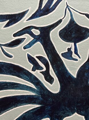 Dark blue abstract bird on light blue background.