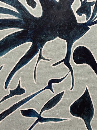 Dark blue abstract bird on light blue background.