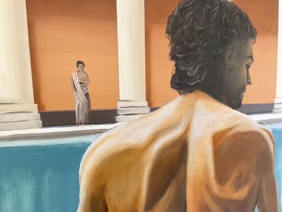 Female looking at the Roman bath