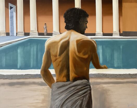 Female looking at the Roman bath